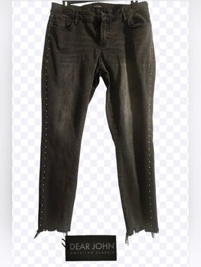 Dear John Black Skinny Jeans with Side Studs and Raw Hem sz 30